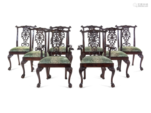A Set of Eight George III Style Carved Mahogany