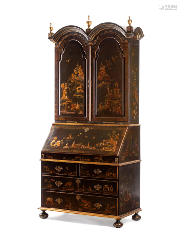 A George II Style Chinoiserie Lacquered Secretary