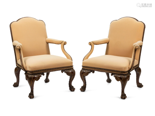 A Pair of Irish George II Style Parcel Gilt Carved