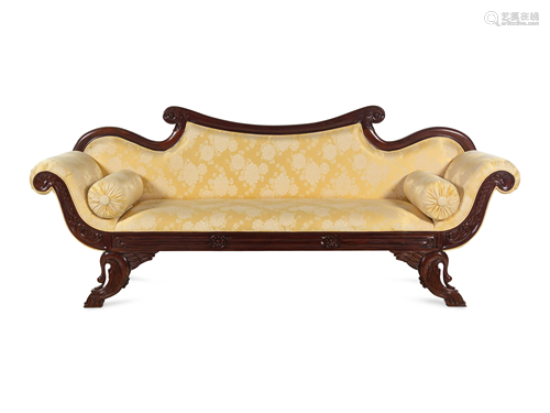 A Classical Style Carved Mahogany Swan-Foot Sofa