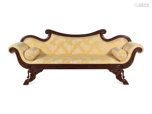 A Classical Style Carved Mahogany Swan-Foot Sofa