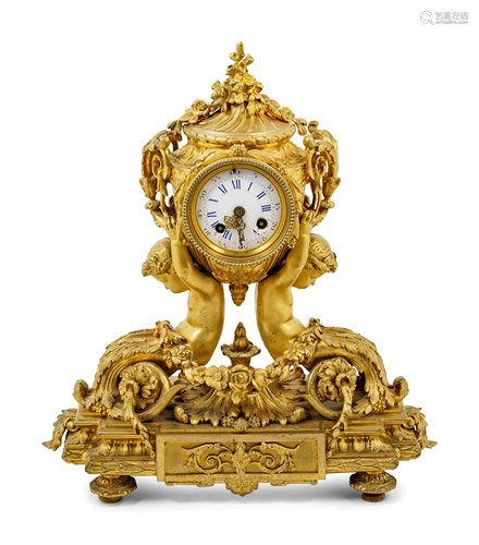 A Louis XV Style Gilt Bronze Mantel Clock