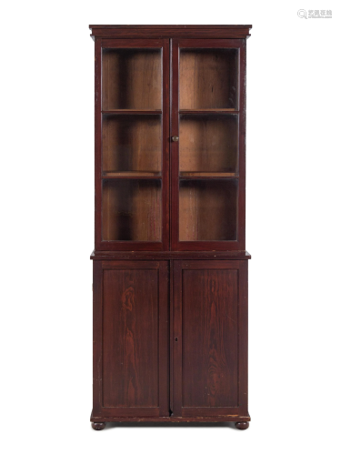 A Federal Style Stained Pine Step-Back Cupboard