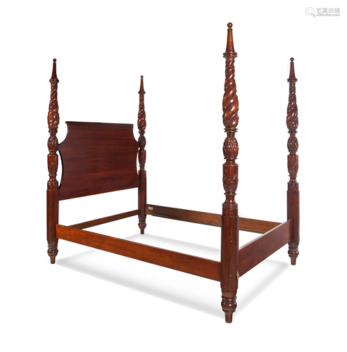 A Renaissance Revival Carved Mahogany Four-Post Bed by