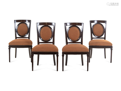 A Set of Four Modern Burl Walnut Side Chairs