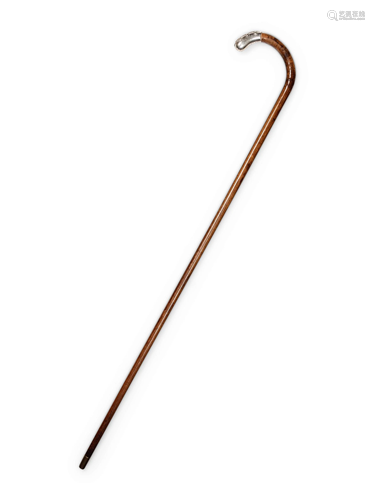 A Continental Silver Mounted Hardwood Walking Stick