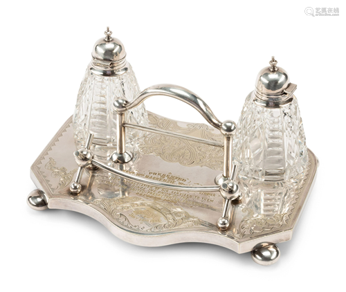 A Silver-Plate and Cut Glass Presentation Inkwell