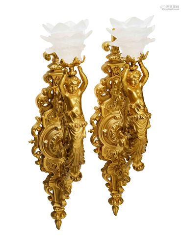 A Pair of Aesthetic Movement Style Gilt Bronze Wall