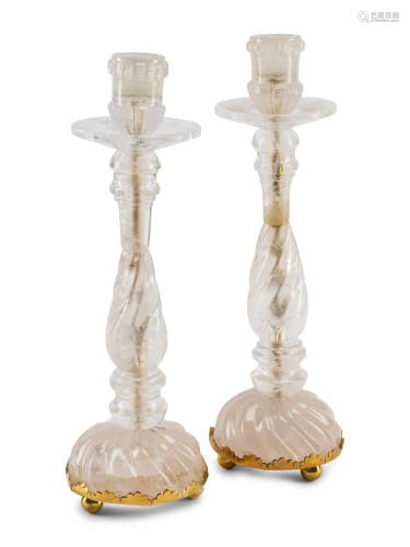 A Pair of Rock Crystal Candlesticks