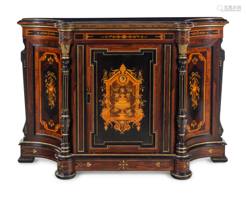 A Victorian Parcel Gilt Ebonized and Inlaid Rosewood
