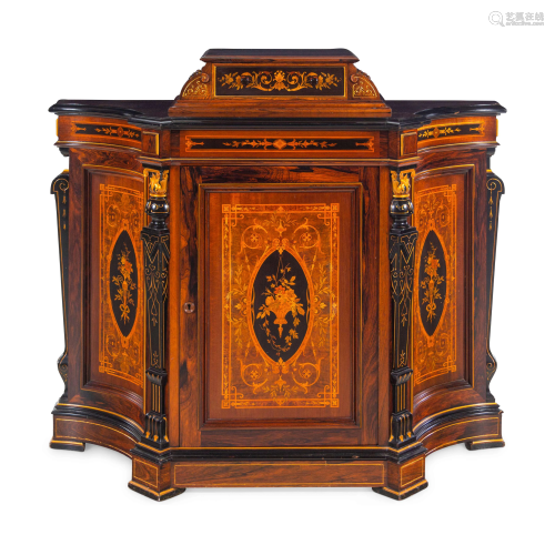 A Victorian Parcel Gilt, Ebonized and Inlaid Rosewood