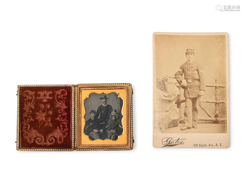 A Sixth Plate Cased Tintype of Three Cigar-Smoking