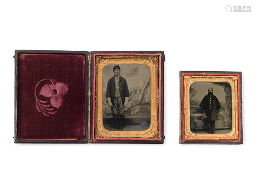 Two Polychrome Embellished Tintypes of Standing