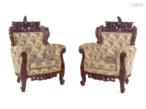 A Pair of Anglo-Colonial Style Carved Mahogany