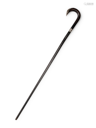 An English Silver Mounted Ebony Walking Stick