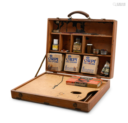 A Wood Cased Artist's Set and Books