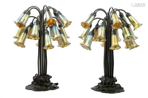 A Pair of Art Nouveau Style Patinated Metal and