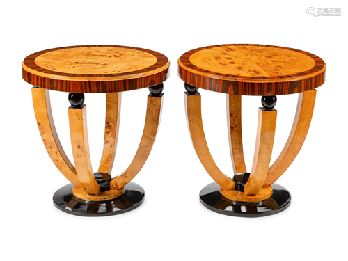 A Pair of Art Deco Style Part Ebonized Burlwood Side