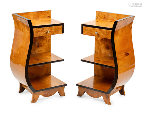 A Pair of Art Deco Style Burlwood Nightstands