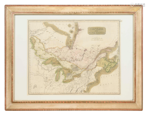 A Handcolored Engraving of a Map of Canada and Nova