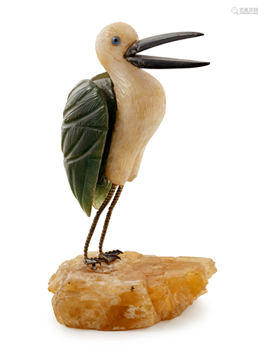 A Carved Hardstone Figure of a Crane