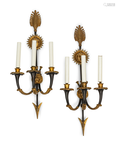 A Pair of Empire Style Gilt and Patinated Bronze