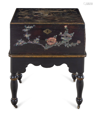 A Mother-of-Pearl Inlaid Lacquer Chest on Stand