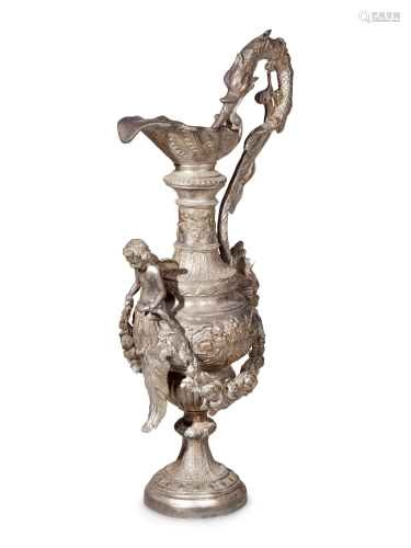 A Large Neoclassical Silvered Metal Ewer