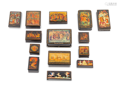 Fourteen Russian Lacquer Boxes