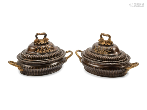 A Pair of Pompeiian Style Gilt and Patinated Bronze