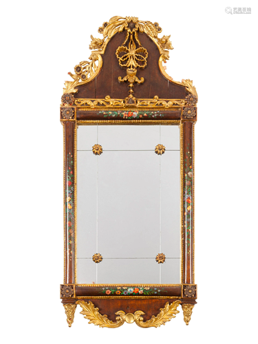 An Edwardian Style Painted and Parcel Gilt Mirror