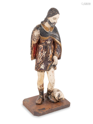 A Continental Painted Figure of a Saint with a Dog