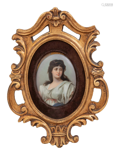 A Continental Porcelain Plaque in a Giltwood Frame