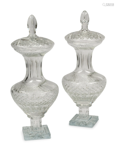 A Pair of Continental Cut Glass Urns