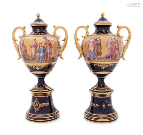 A Pair of Vienna Style Porcelain Urns