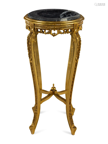 A Louis XVI Style Giltwood Marble-Top Jardiniere Stand