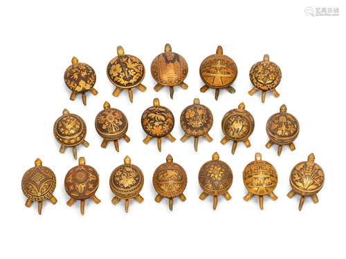 Eighteen Gilt Bronze Turtle Bell Pulls