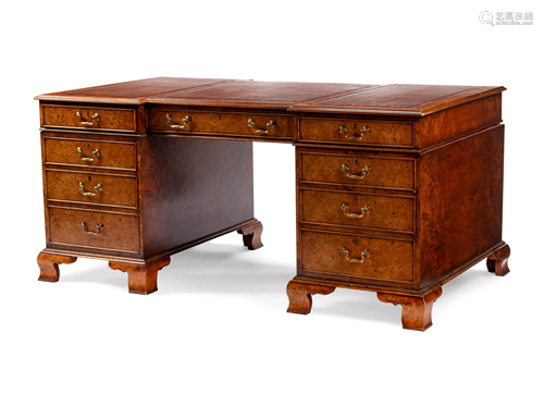 An Edwardian Burl Walnut Partners Desk