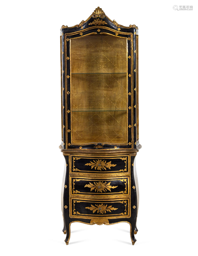 An Italian Parcel Gilt Ebonized Vitrine Cabinet