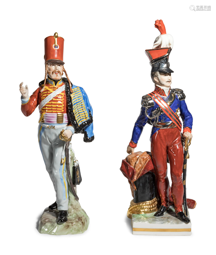 A Pair of Dresden Porcelain Figures of Soldiers