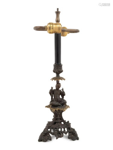 A Continental Bronze Figural Candlestick Mounted as a