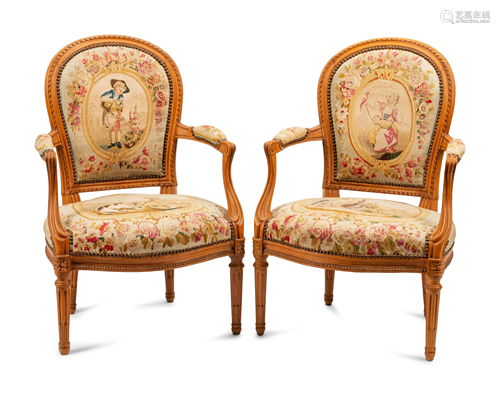 A Pair of Louis XVI Style Tapestry Upholstered