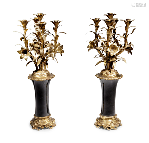 A Pair of Louis XV Style Gilt Metal Mounted Porcelain