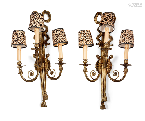 A Pair of Gilt Bronze Three-Light Sconces