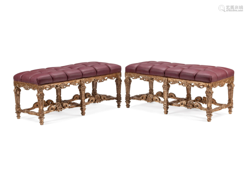 A Pair of Italian Baroque Style Silvered Wood Benches