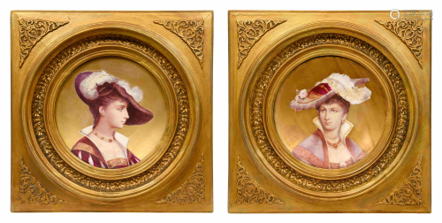 A Pair of French Porcelain Plaques in Giltwood Frames