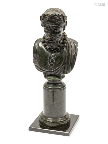 A Continental Carved Green Marble Bust