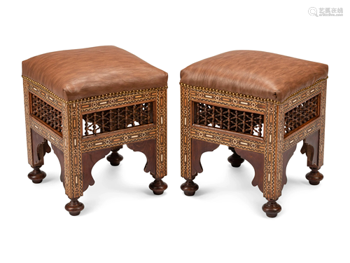 A Pair of Moorish Style Mosaic Inlaid Stools