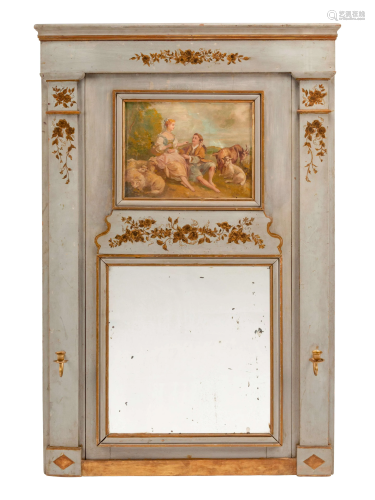 A Continental Painted Trumeau Mirror