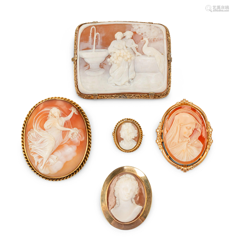 Five Gilt Metal Framed Italian Shell Cameos